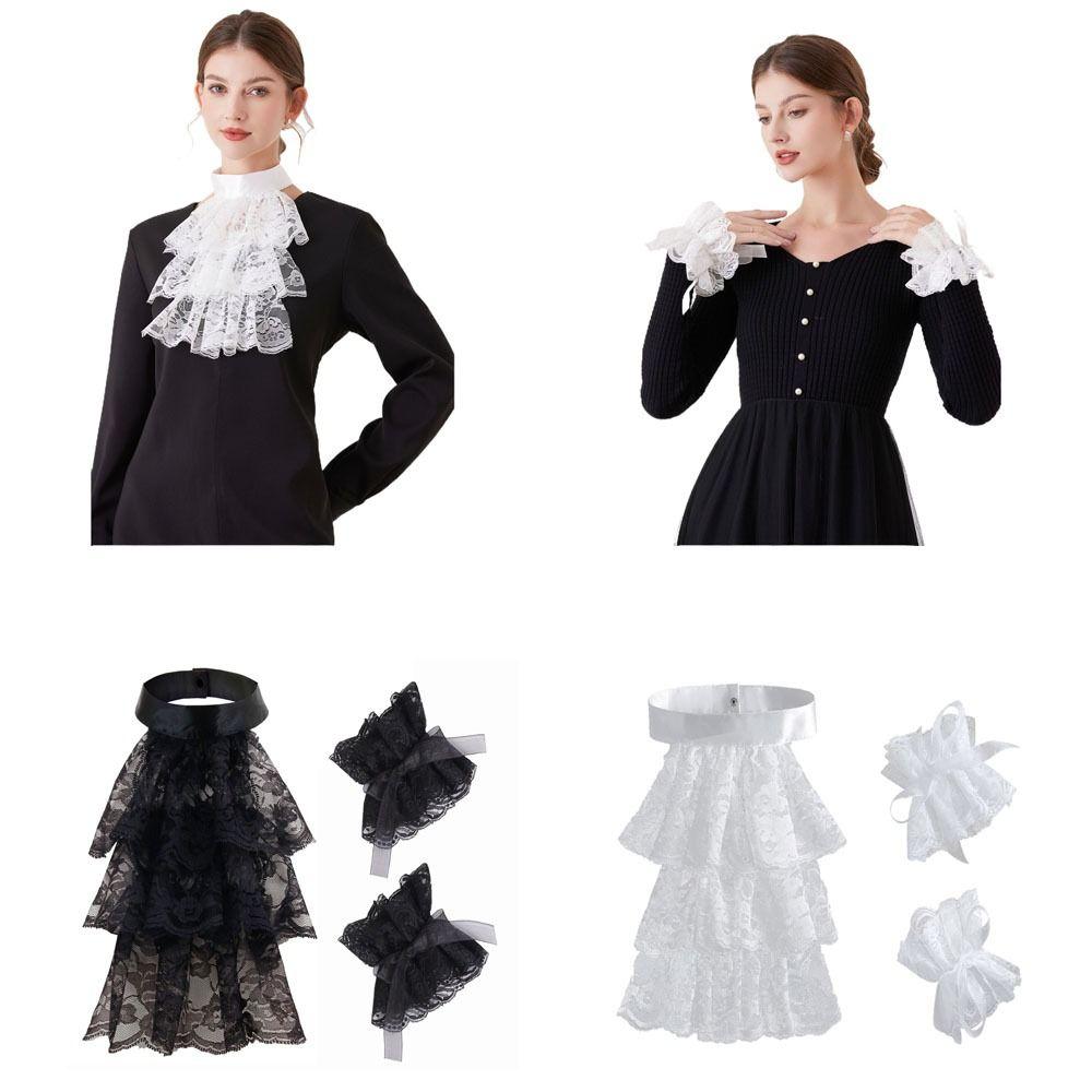 Victorian Lace Jabot Collar Solid Color Ralph Collar  Stage Performance Costume Accessory