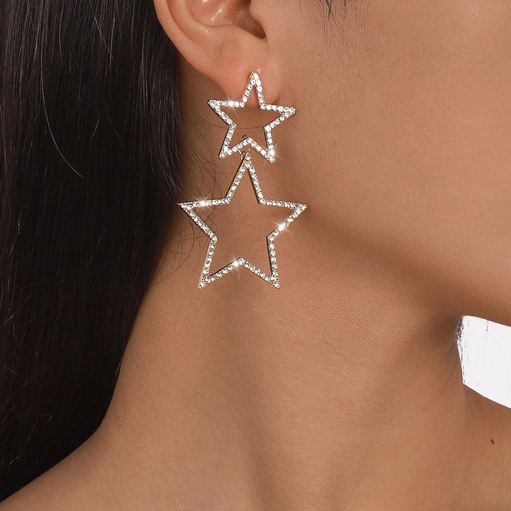 Neue Mode Strass Großer Stern Hänge Ohrstecker für Frauen Persönlichkeit Trendige Temperament Ohrringe Party Schmuck Geschenk
