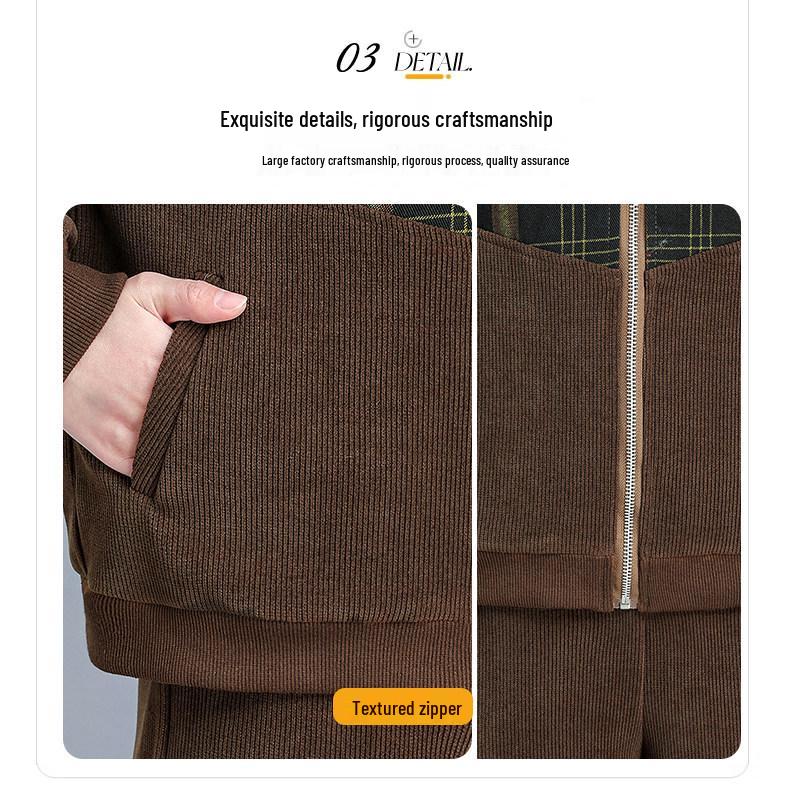 Spring Corduroy Sportswear Set for Middle-aged Women - 2025 Style Two-Piece Jacket Outfit