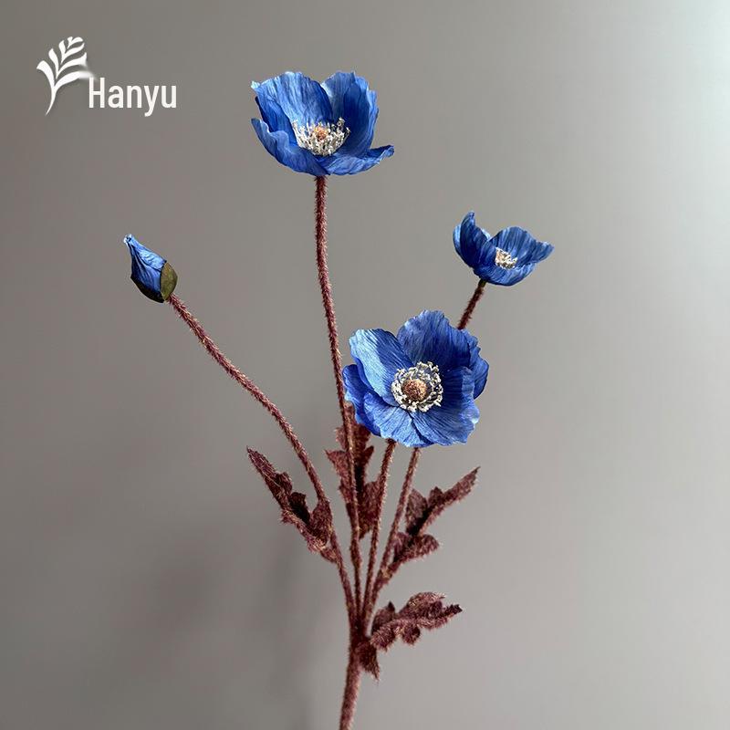Autumn Poppy Flocked Artificial Flowers for Wedding and Home Decor