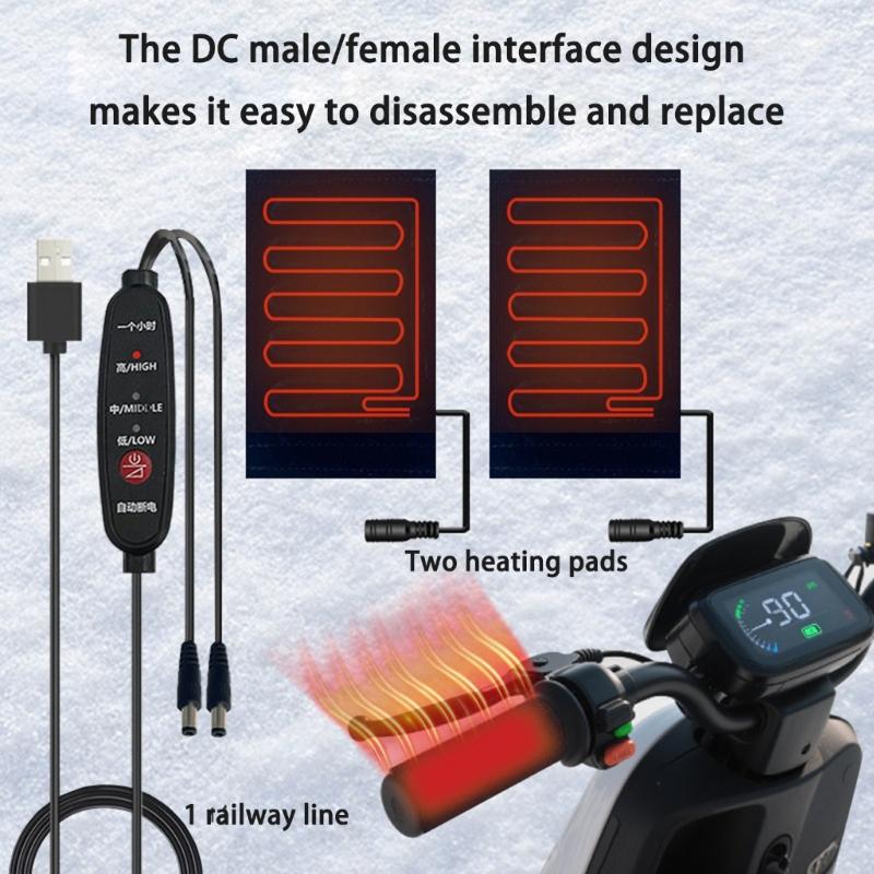 Electric Heated Grip Warmer Cover Handlebar Heater USB 5V Three Gear Settings For Cold Weather Cycling Winter Riding Comfort