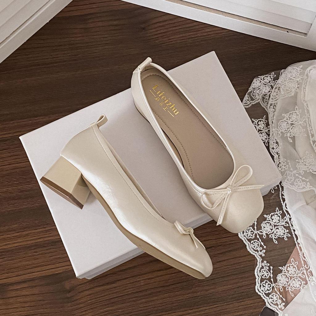 2025 Fall Chunky Heel Square Toe Bow Mary Jane Women’s Slip-On Shoes