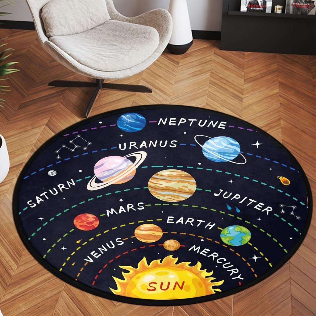 Outer Space Planet Print Round Carpet Bedroom Rug Computer Chair Swivel Floor Mat Living Room Cartoon Children's Room Floor Mat