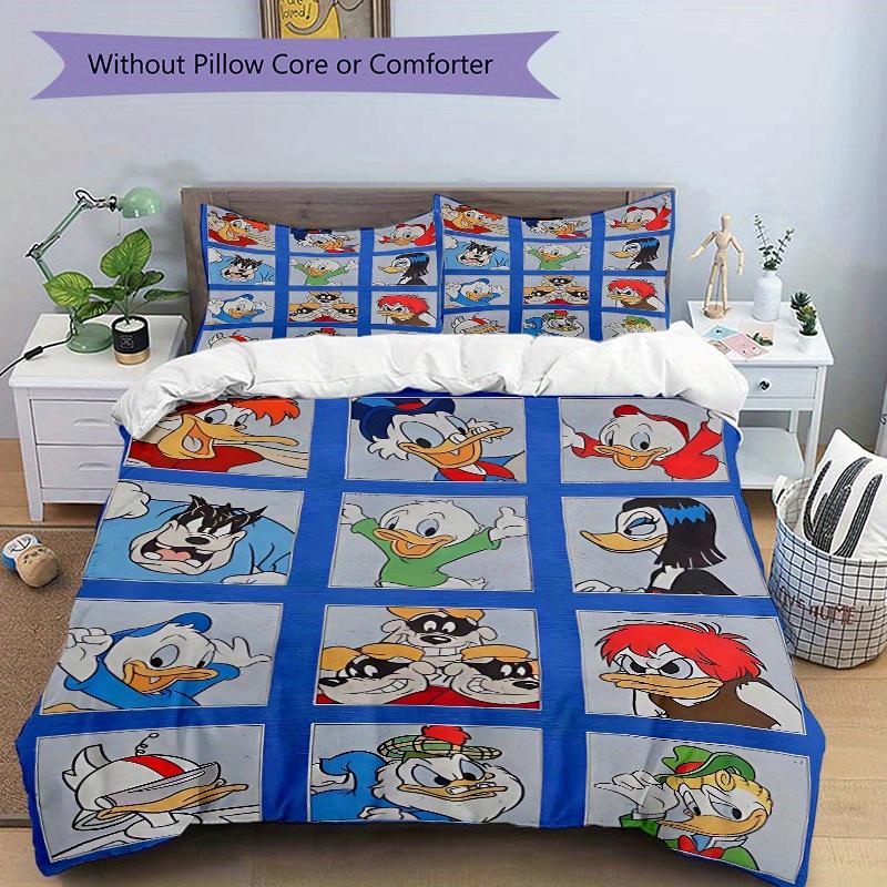 3pcs Donald Duck & Friends Character Printed Quilt Set Soft and Comfortable Quilt Cover for Bedroom, Guest Room Bedding Set