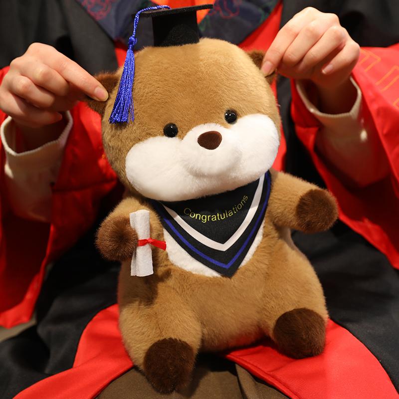 Creative 25cm Doctor Graduated Otter Animals Dolls Throw Pillow Funny Toys Dolls Cartoon Graduation Gifts for Students Decor