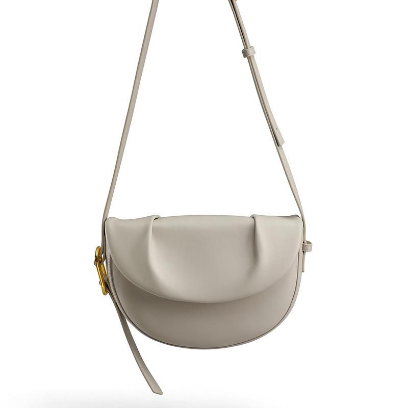 Genuine Leather Spring/Summer Shoulder Bag Niche Crossbody Cowhide Pleated Underarm Saddle Bag
