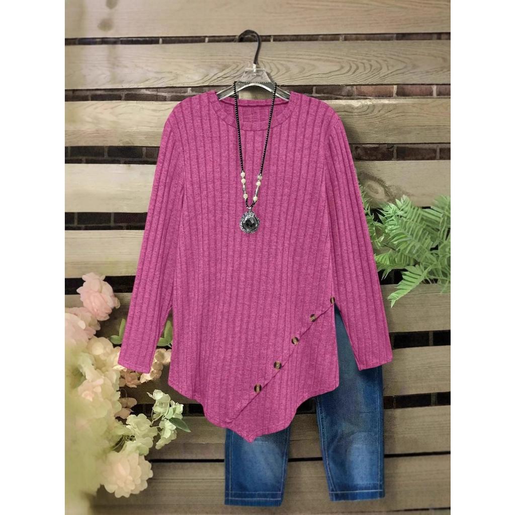 New Plus Size Women's Fashion Solid Color Long Sleeve Top Irregular Hem Casual Clothing for Women European American Style