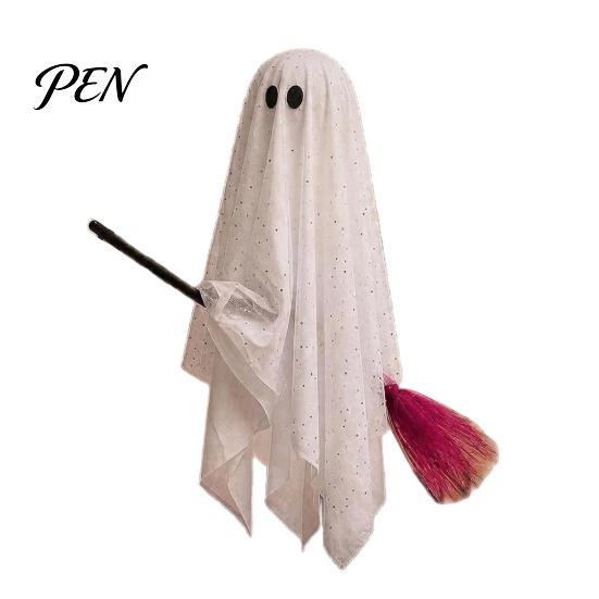 Fairy Tale Ghost Decorations Halloween Outdoor Decoration, Large Hanging On Broom, Spooky Decorative for Balcony Flying Gauze Tree, Porch, Yard,
