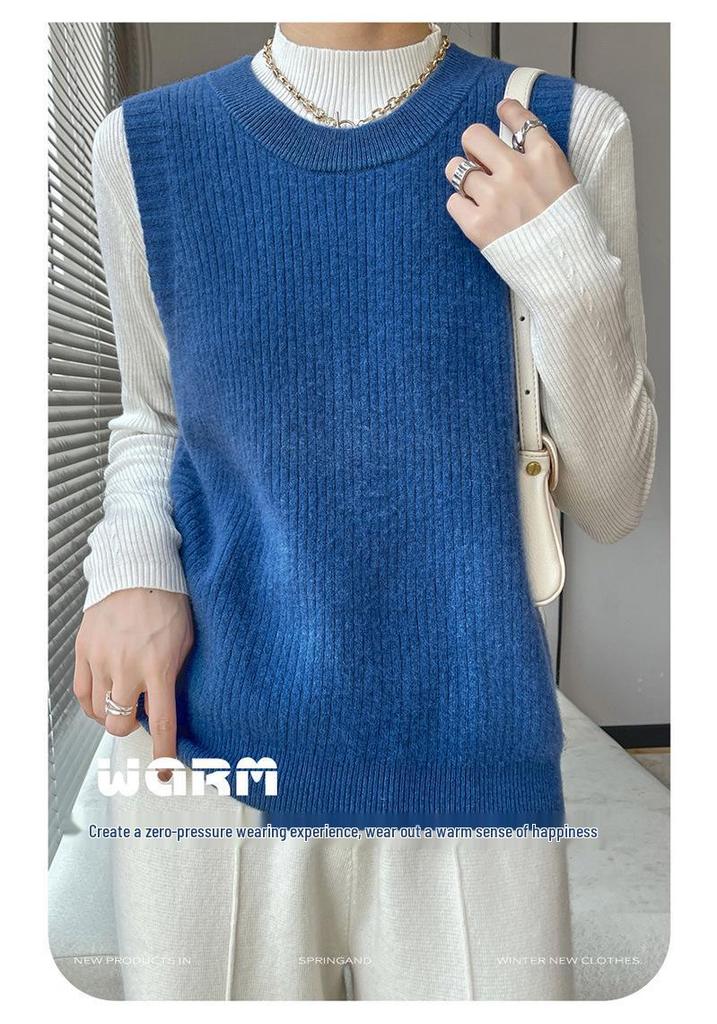 Women's Spring/Autumn Pure Wool Sleeveless Knit Cardigan Vest