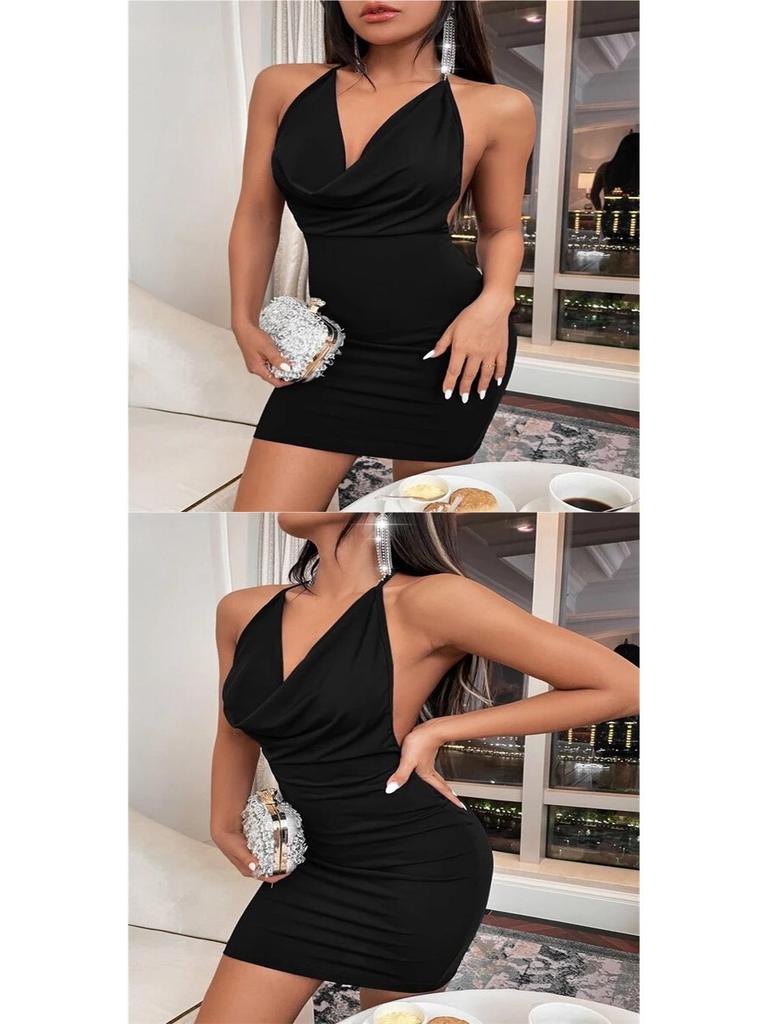 2026 Spring/Summer European & American Women's Fashion: Sexy Slit Bow Backless Halter Dress