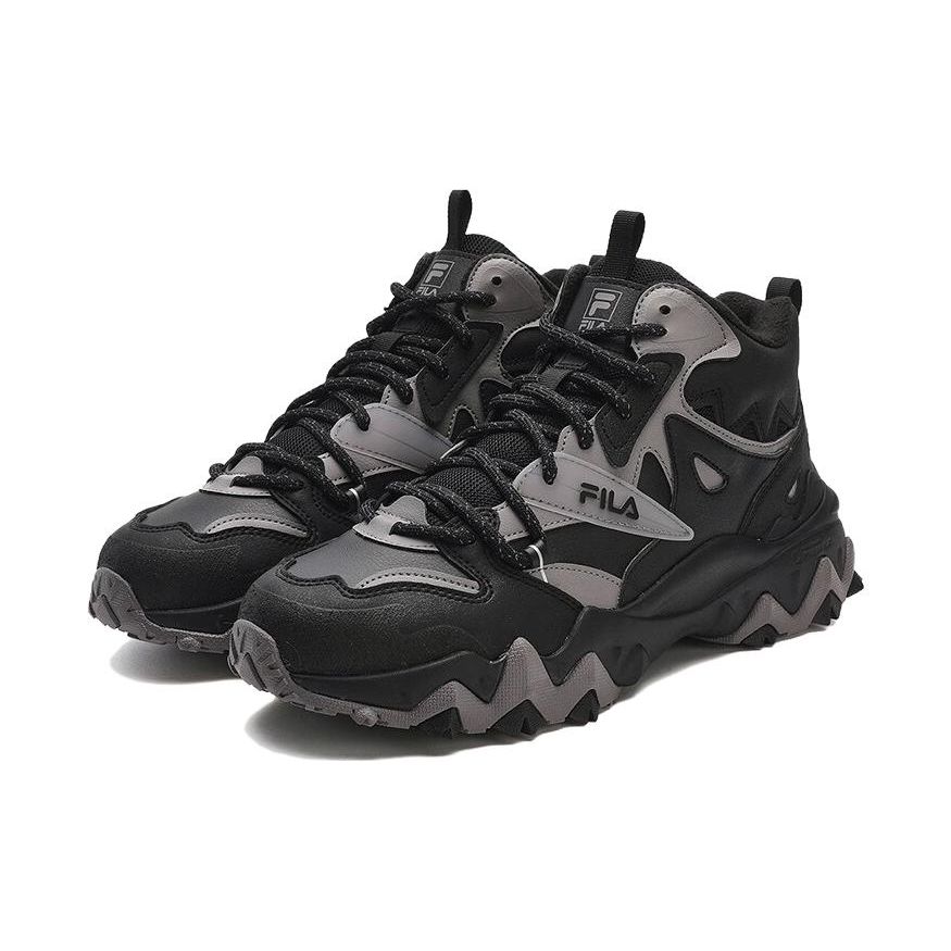 FILA Oakmont Fabric Synthetic Leather Fleece Comfortable Versatile Mid-Top Dad Shoes Men sneaker Black Sky-Gray F12M342127FBD