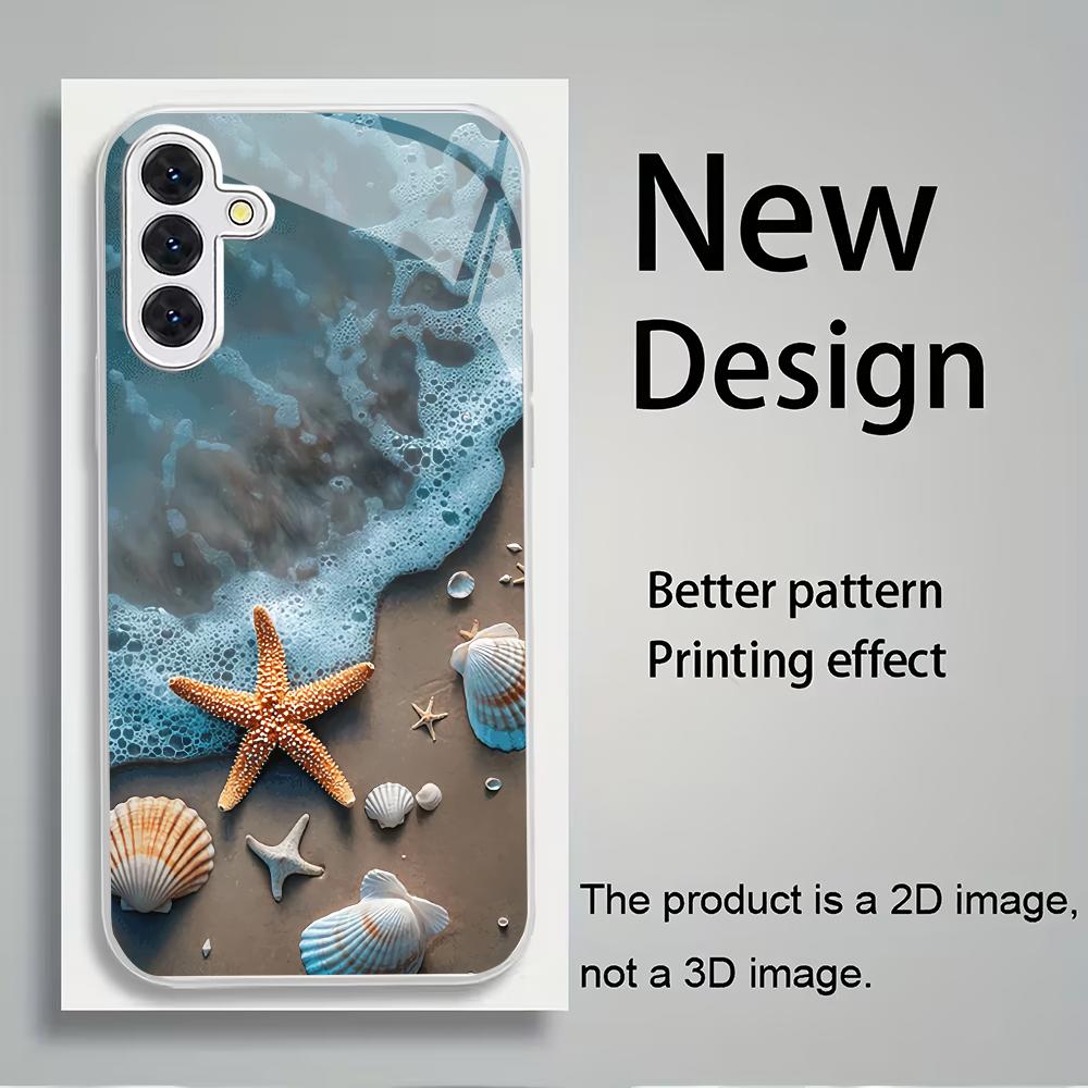 Beach and Seaside Tempered Glass Phone Case Suitable for Samsung Galaxy S26 S25 S24 S23 S22 S20 FE/Ultra/Plus Anti Fingerprint