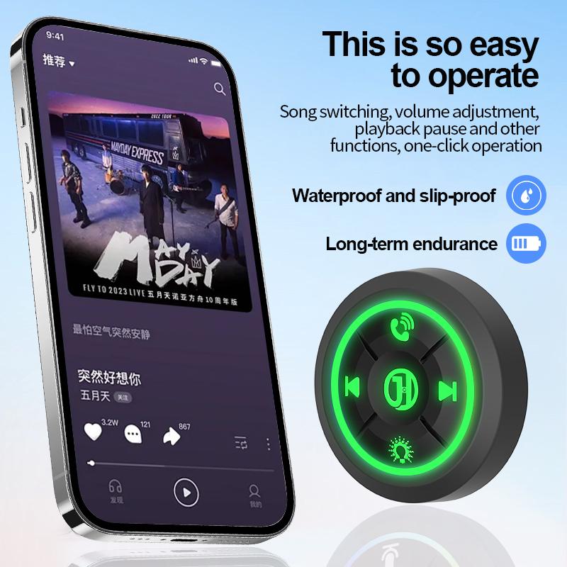 Bluetooth 5.3 Car Steering Wheel Wireless Remote Control Button Universal for Motorcycle/Bike Handlebar Media Controller