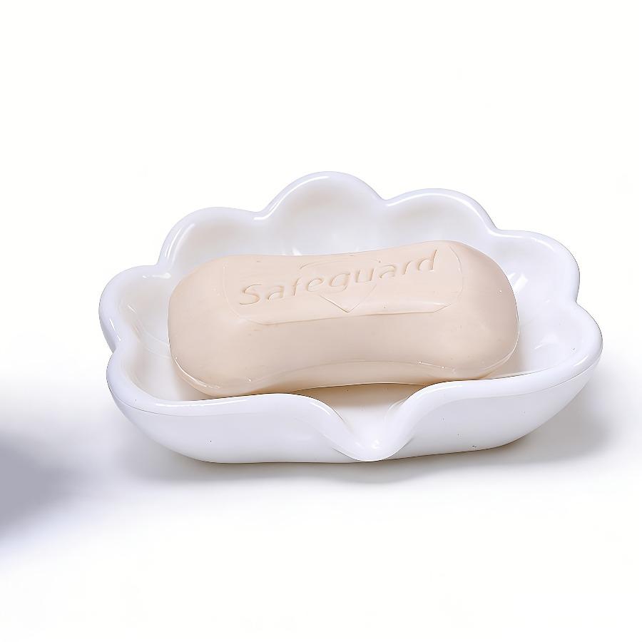 Nordic Style Flower-shaped Soap Tray for Bathroom, Cosmetic and Jewelry Storage Box, White and Pink Desktop Decoration