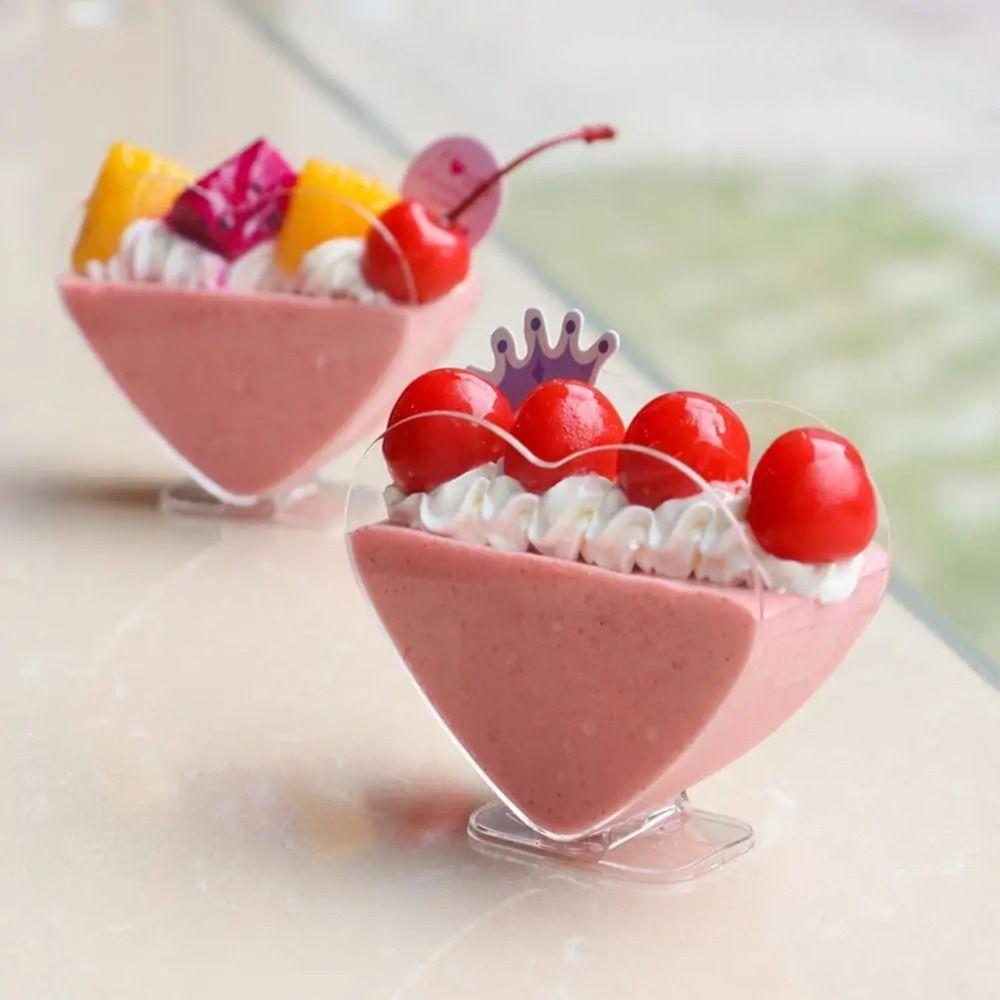 10Pcs Plastic Heart Shaped Dessert Cup Mini Tiramisu Cup Tableware Mousse Cup  Yogurt Tasting