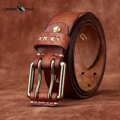 Retro Korean Style Trendy Personality Ins Double Pin Buckle Belt Men's Genuine Leather Belt