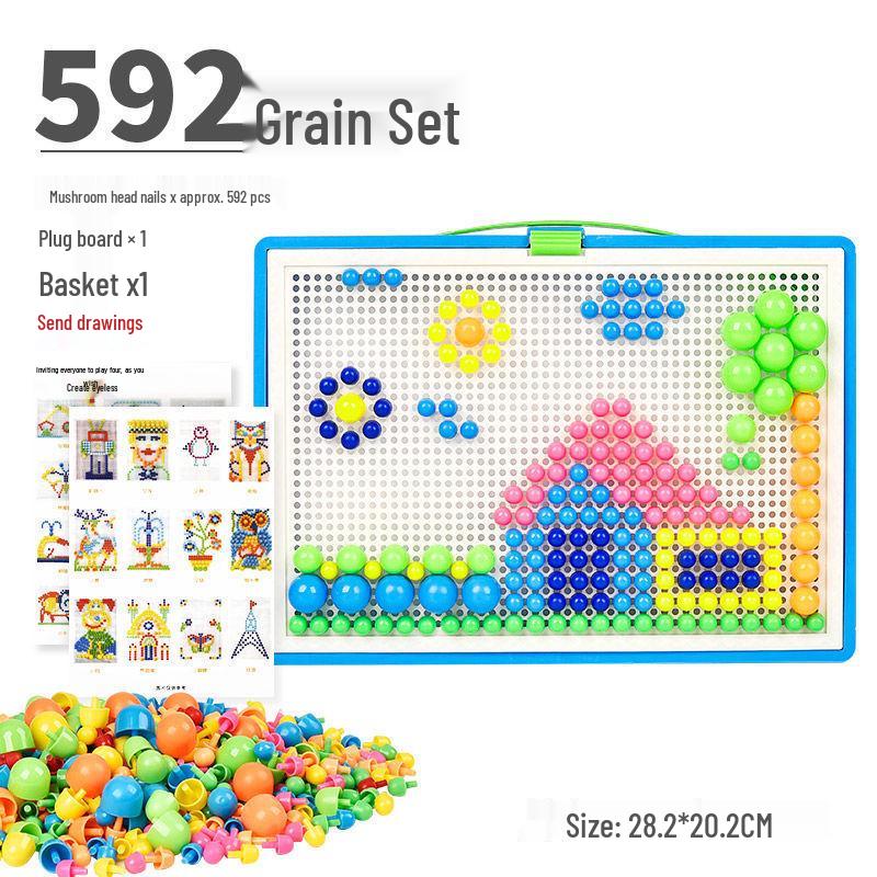 Mushroom Nails Building Blocks & Pixel Art Beads - Educational Puzzle for Early Childhood Development