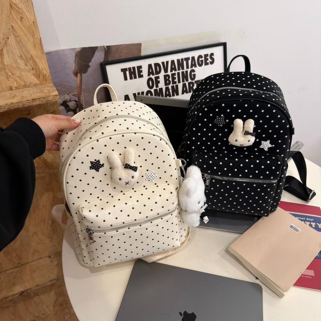 Schoolbag cute polka dots contrasting colors versatile stars rabbit large capacity convenient travel simple style student backpack