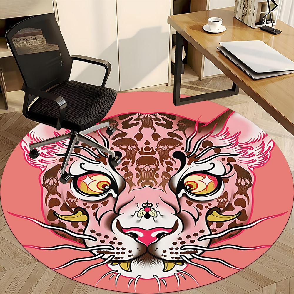 1pc Leopard Print Office Round Area Rug,  Mat Suitable For Office, Under Office Chairs Bedroom Living Room Home Decor, Room Deco