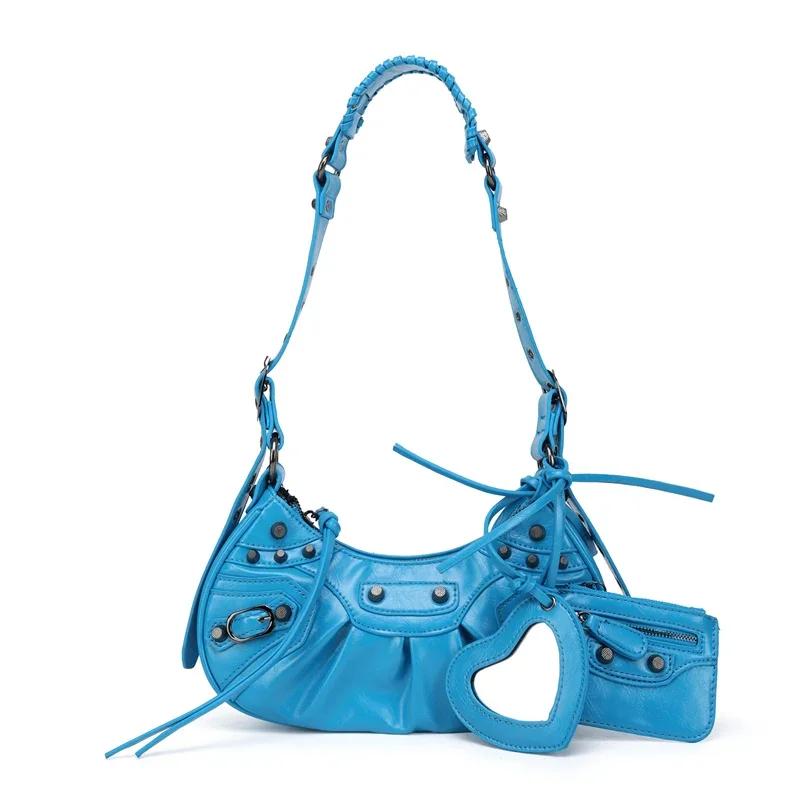 Modna motocyklowa torebka na ramię z nitami jesień i zima nowe damskie miękkie torby kurierskie ze skóry PU