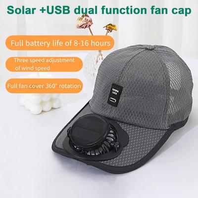 Solar-Ventilator-Mütze für Erwachsene, Sommer-Baseball-Mütze mit UV-Schutz und Kühlventilator, wiederaufladbar über USB, atmungsaktiv, für Herren und Damen, breite Krempe, Schirm, Sonnenhut