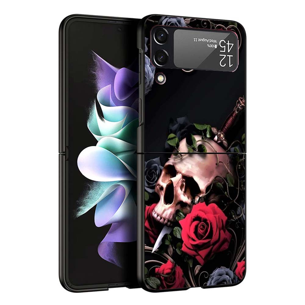 Human Skeleton Red Rose Phone Case For Samsung Galaxy Z Flip7 Flip6 5G Flip5 Flip4 Flip3 ZFlip 7 6 3 4 5 Shockproof Back Cover G