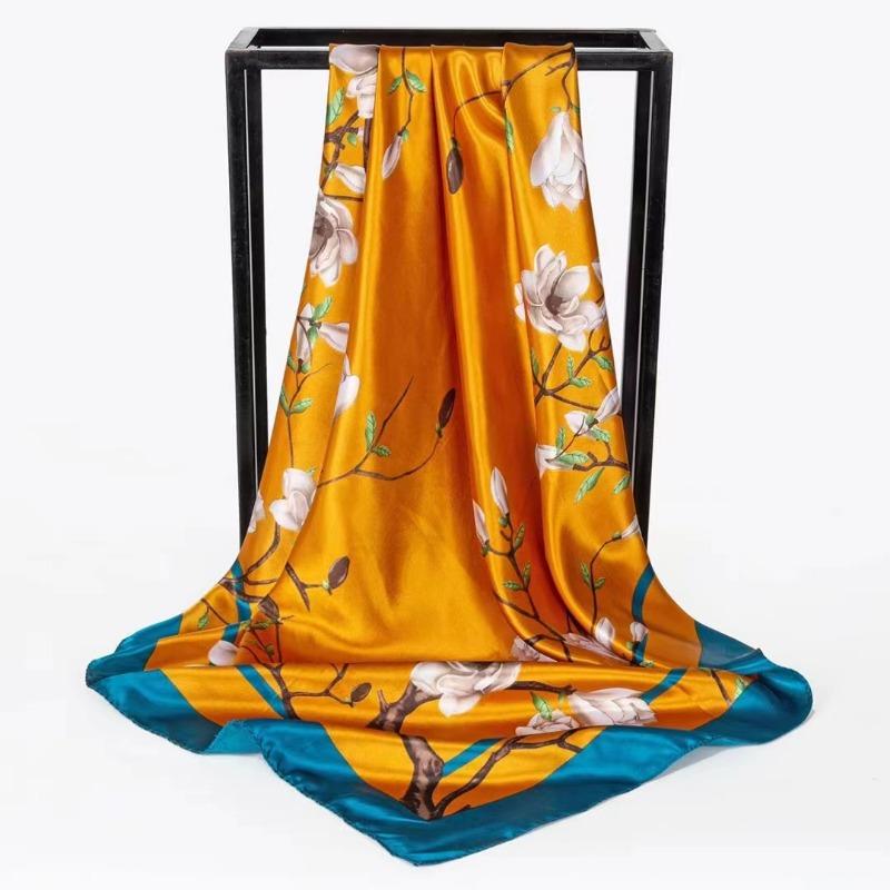 Simulation Silk Scarf Spring and Summer Versatile Sunshade 90 Square Scarf Painted Pearlescent Color Ding Women's Square Scarf Silk Scarf