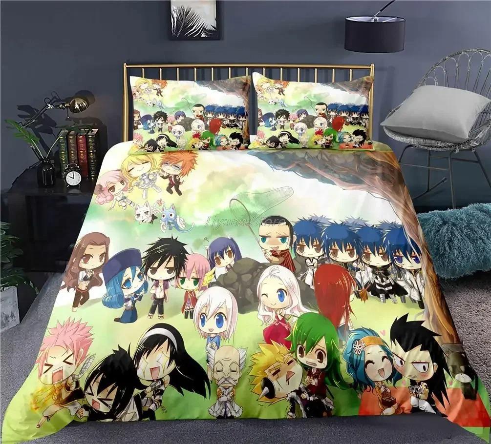 Fairy Tail Kawai Anime Beding Set For Bedrom Soft Modern Bedspreads Comefortable Children Kids Soft Duvet Cover Comfortable Quilt Cover And Pilowcase