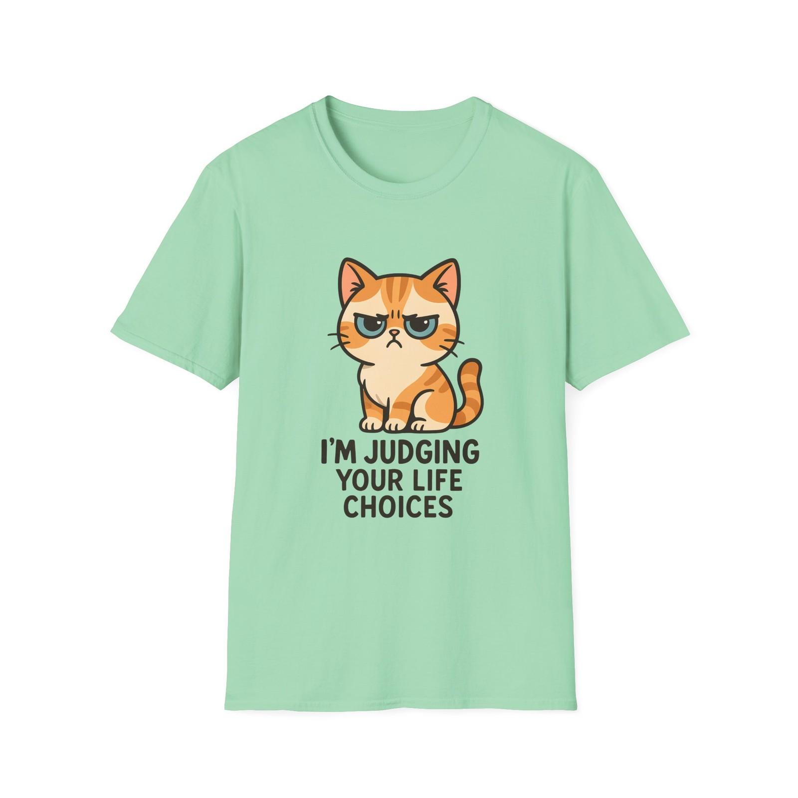 Unisex Softstyle T-Shirt Mens Womens Tees Top Grumpy Kitten Funny Judging Your Life Choices 4XL