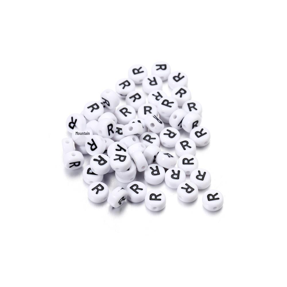 Bílé kulaté korálky s černými písmeny – sada 26 písmen pro vlastní výrobu náhrdelníků a řetízků na telefon