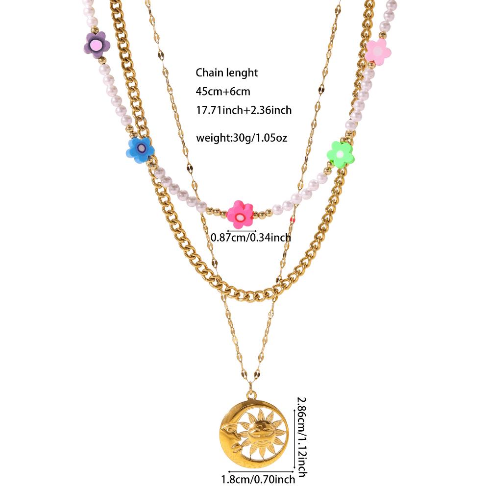 Small Flower Three-layer Necklace Round Card Stacked Fashion Trend Collarbone Chain