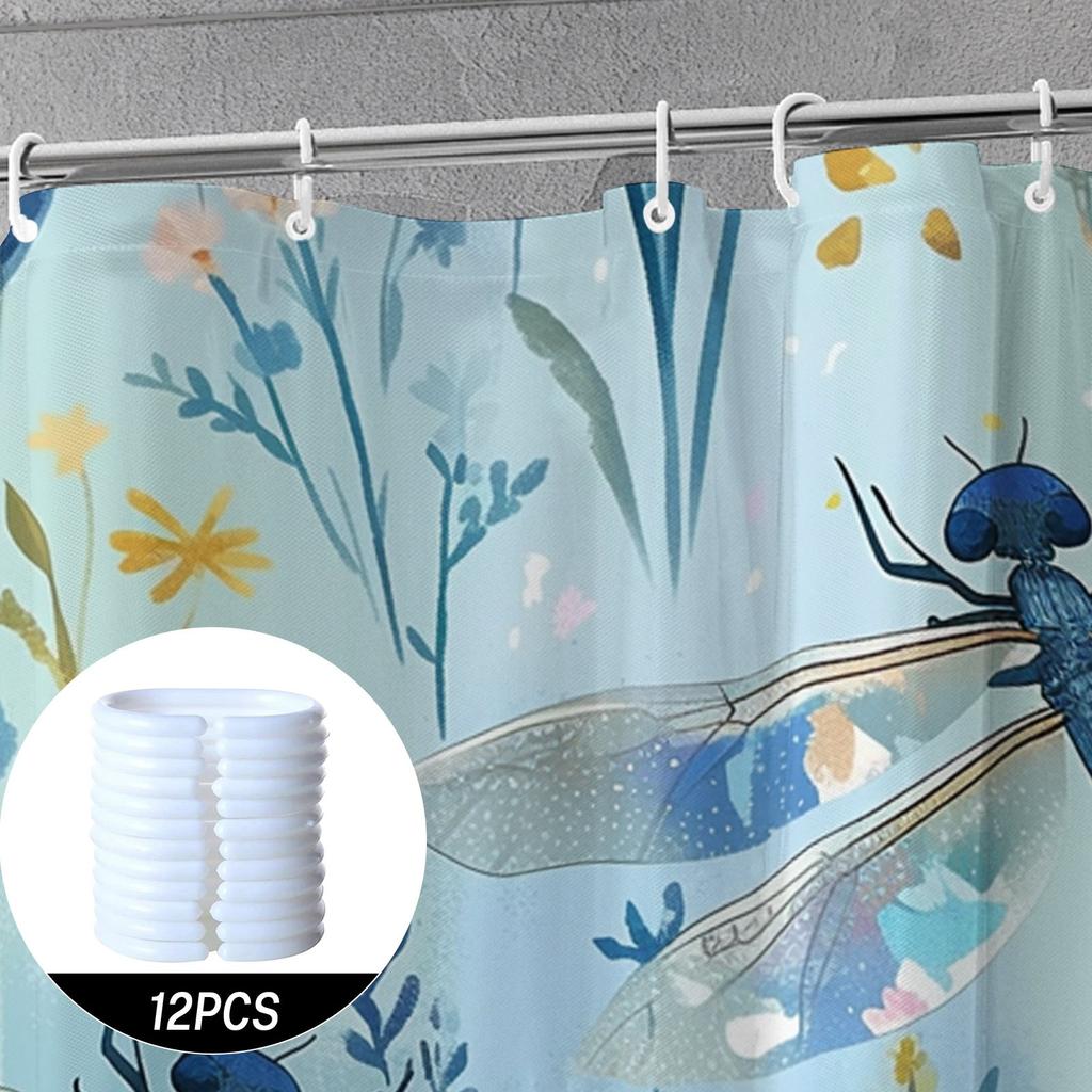 Dragonfly & Floral Shower Curtain-Durable Polyester,Artistic All-Season Design,Easy Install Hooks,Nature-Inspired Bathroom Decor