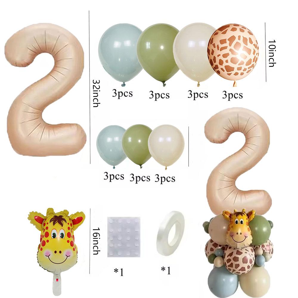 25 pièces Tour de Ballons Girafe Ballon Chiffre 32 pouces Pour Enfants Jungle Girafe Joyeux Anniversaire Décoration de Fête Cadeaux DIY Fournitures