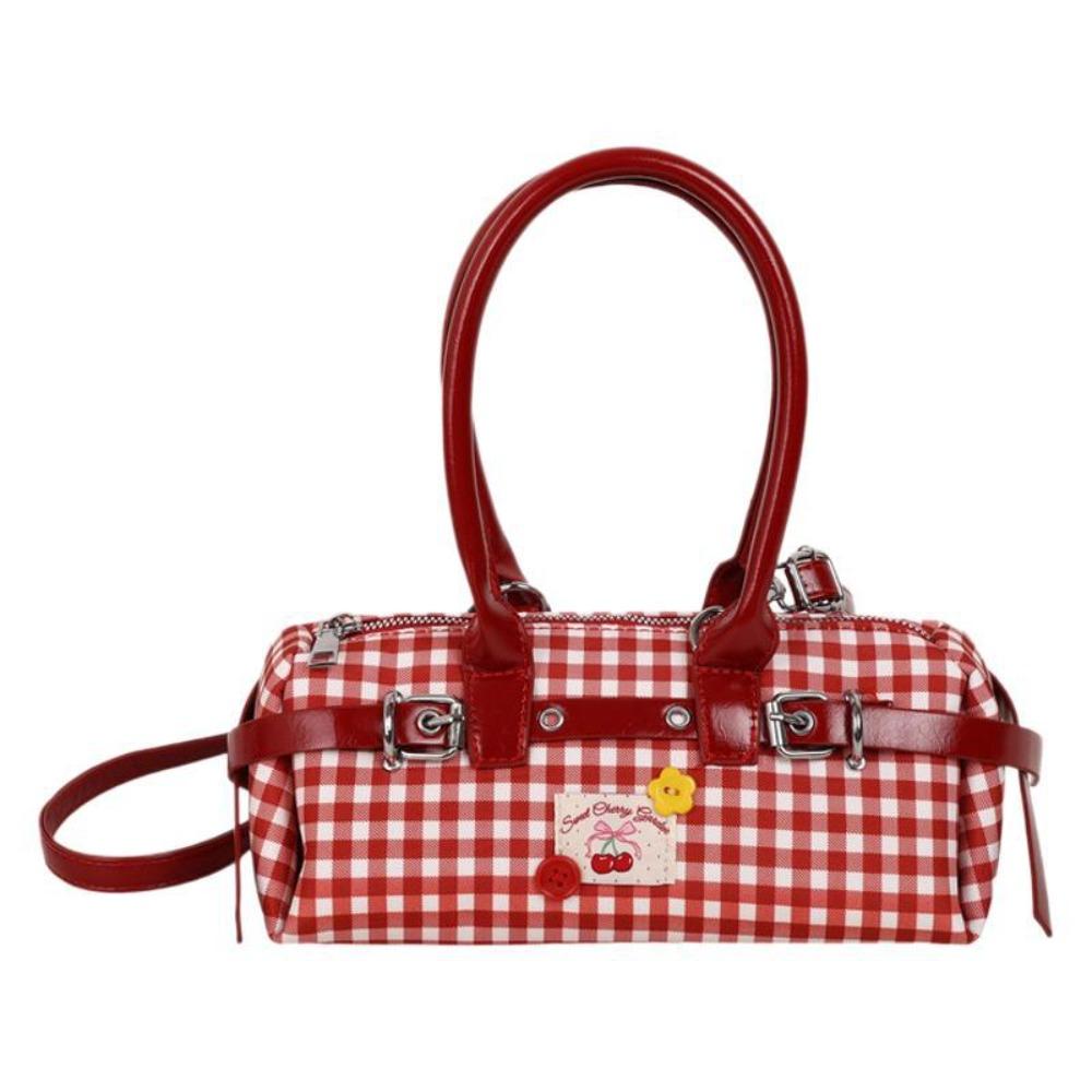 

Bow Women Underarm Bag Seersucker Bowling Bag All Match Grid Shoulder Bag Handbag красный