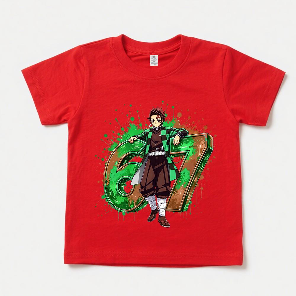 Demon Slayer Kamado Tanjiro 67 Print Kids Casual Cotton T Shirt for Children and Youth Summer Daily Wear 100