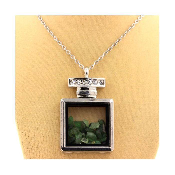 Pierres et Minéraux. Collier Grenat Tsavorite brut. Modèle flacon.