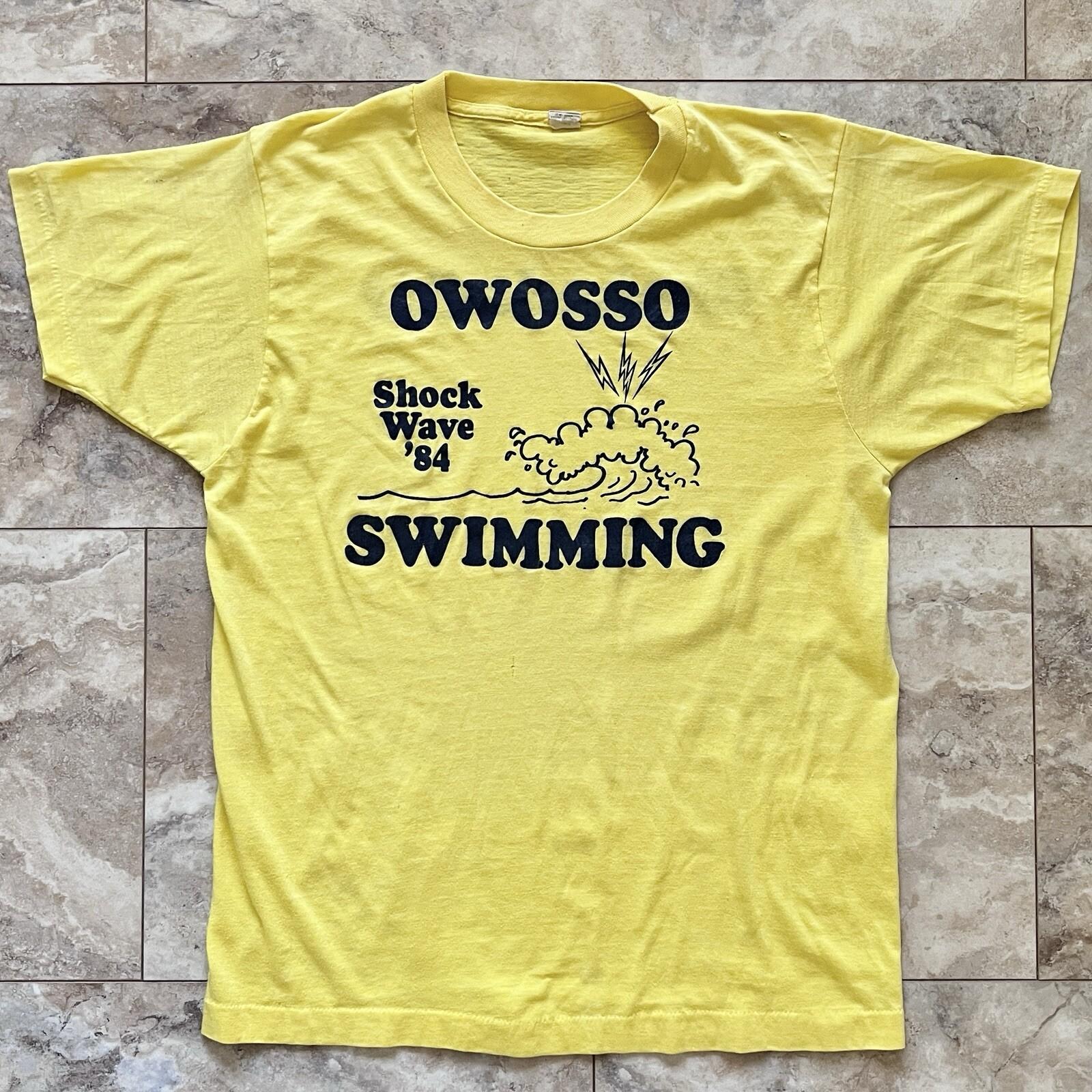 VTG 80s T Shirt Paper Thin Owosso Swimming Shock Wave Shake It Off Sz L Fits S-M XXXL