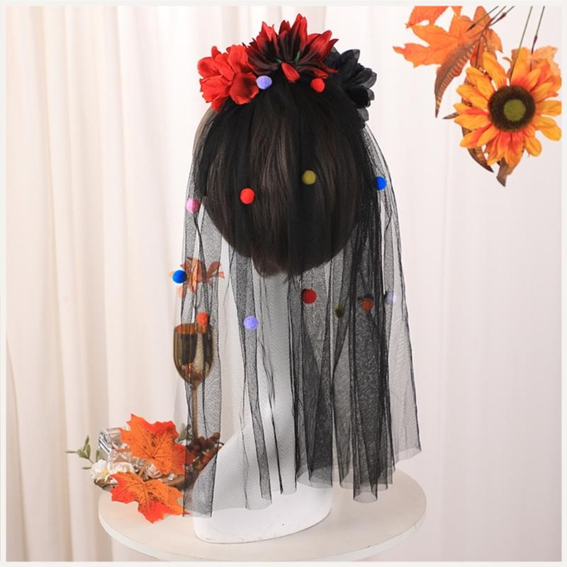 Day of The Deads Florals Headband Dia Los Muerto Costume Halloween Flower Headpiece Rose Florals Crowns Veils for Womens