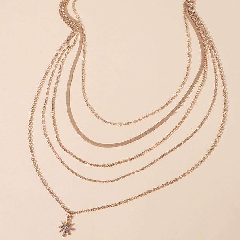 Multilayer Trend Elegant Jewelry Long Snake Chain Crystal Star Pendant Necklace Unquie Women Necklace N0308