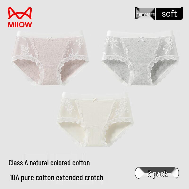 MaoRen Women's Sexy Lace Mid-Waist Briefs 3-Pack