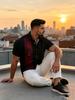 Printed Design – Not Textured European and American Men's Casual Short-Sleeve Shirt with Music Element Pattern Digital Print, Lapel Cardigan,