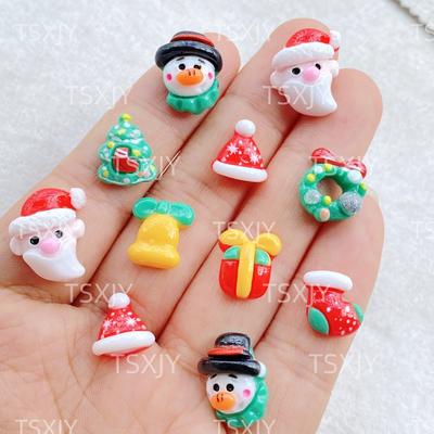 20pcs Resin Kawaii Colorful Mini Santa Trees Elk Snowman Bells Flatback Cartoon Christmas Figurine Scrapbook DIY Decor Crafts