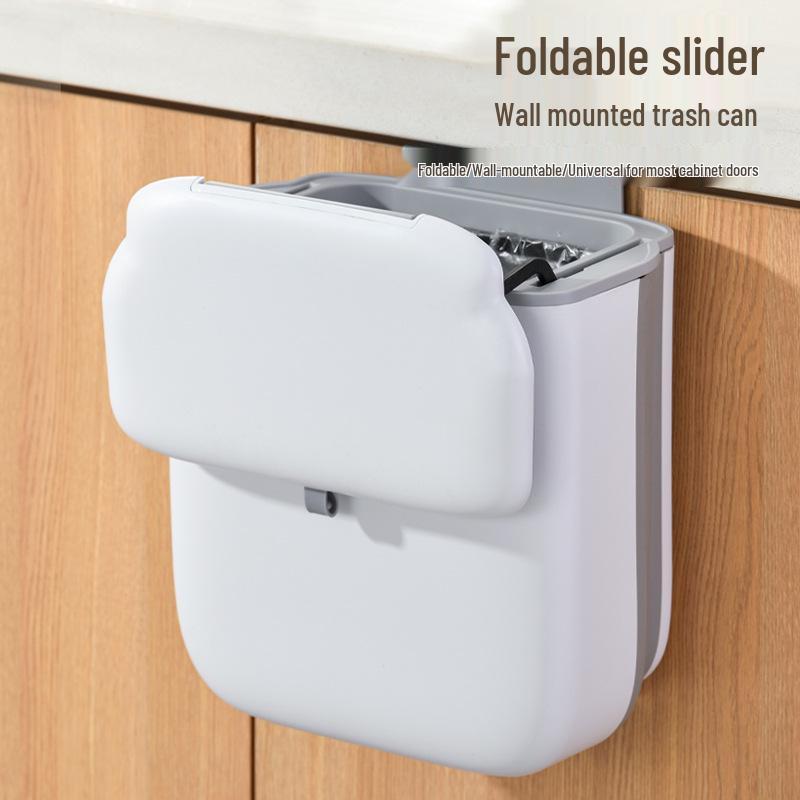 Folding Kitchen Trash Can - Cabinet Door Hanging & Wall-Mounted with Sliding Lid for Household Waste Storage and Hygiene