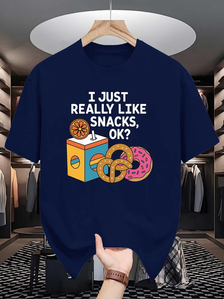 Unisex Crew Neck Tee Snacks Donuts Drink Letter Graphic Print Soft Cotton Loose Breathable Short Sleeve Summer Casual Street Tops