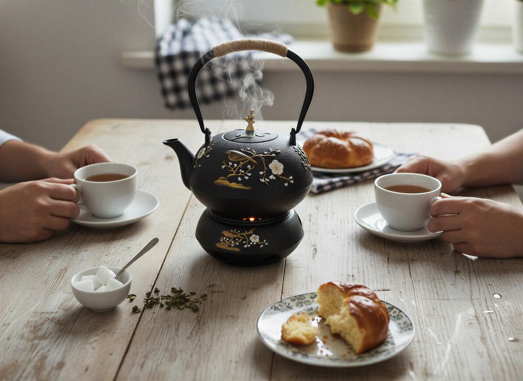 Cast Iron Kettle 1L + Infuser, Strainer For Tea And Herbs + Heater