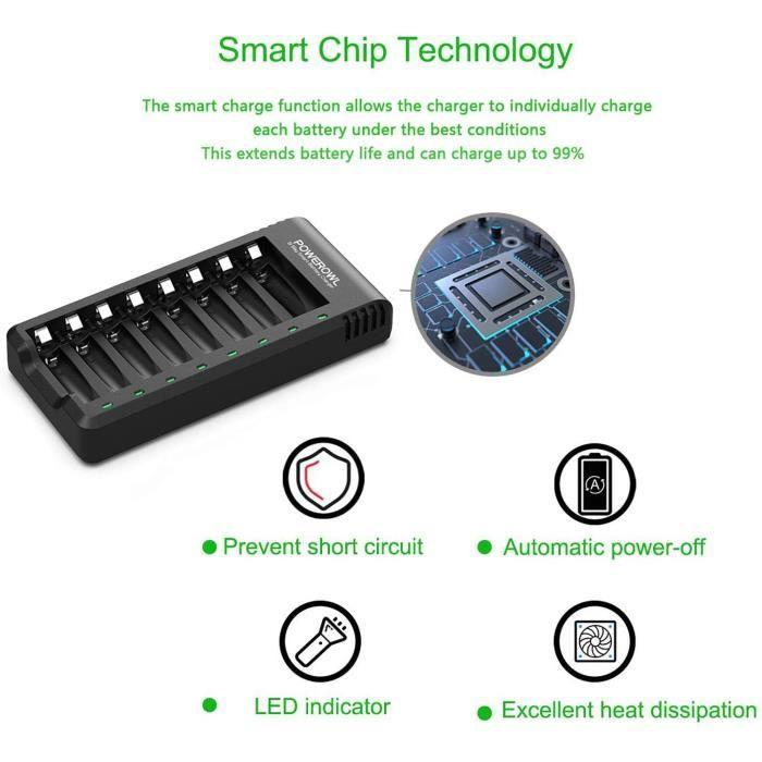 8 Slots Rechargeable Chargeur Piles Pour Ni-MH Ni-CD AA AAA Charge Rapide Avec Port USB