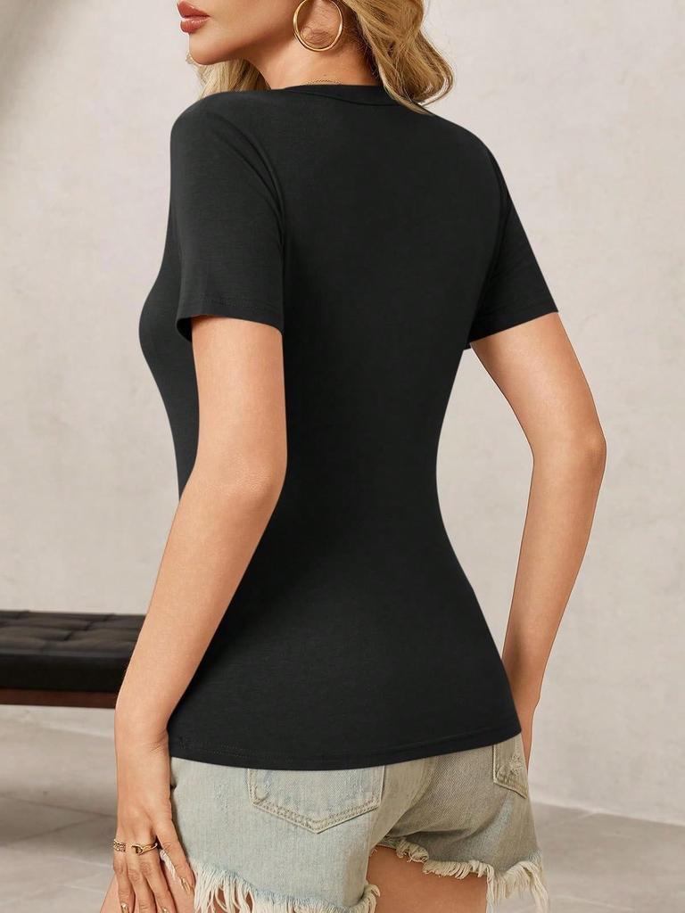 Women's Deep V Neck T-Shirt Short Sleeve Slim Fit Summer Basic Going Out Top