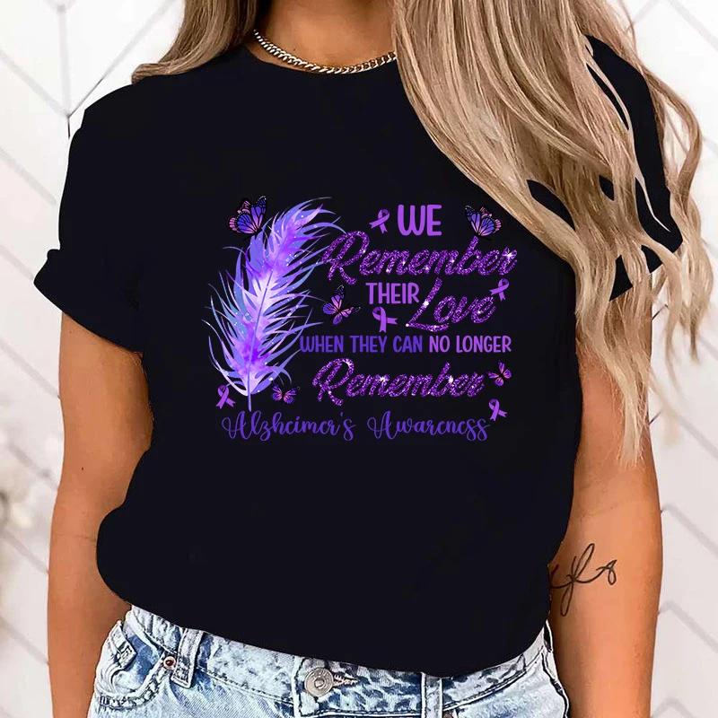 (Футболка высокого качества)Fashion We Remember Their Love When They Can No Longer Remember Alzheimer S Awareness Print T-Shirt M чёрный