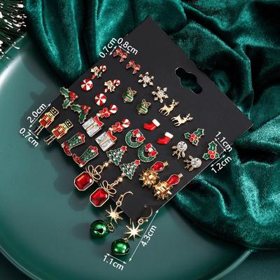 Christmas Ornaments-Pair/0-piece Christmas Tree Shining Snowflake Christmas New Stud Earrings Set