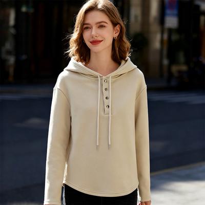 Women Hoodie Fall Long Sleeve Button Up Drawstring Hooded Sweatshirt Loose Fit Casual Thin Pullover Top